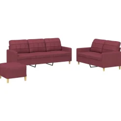 Canapés-vidaXL Ensemble de canapés 3 pcs avec coussins Tissu Rouge bordeaux