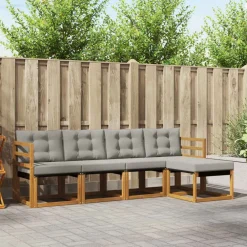 Ensembles De Meubles-vidaXL Ensemble de canapés d'extérieur 5 pcs Gris Naturel et Clair Naturel et gris clair