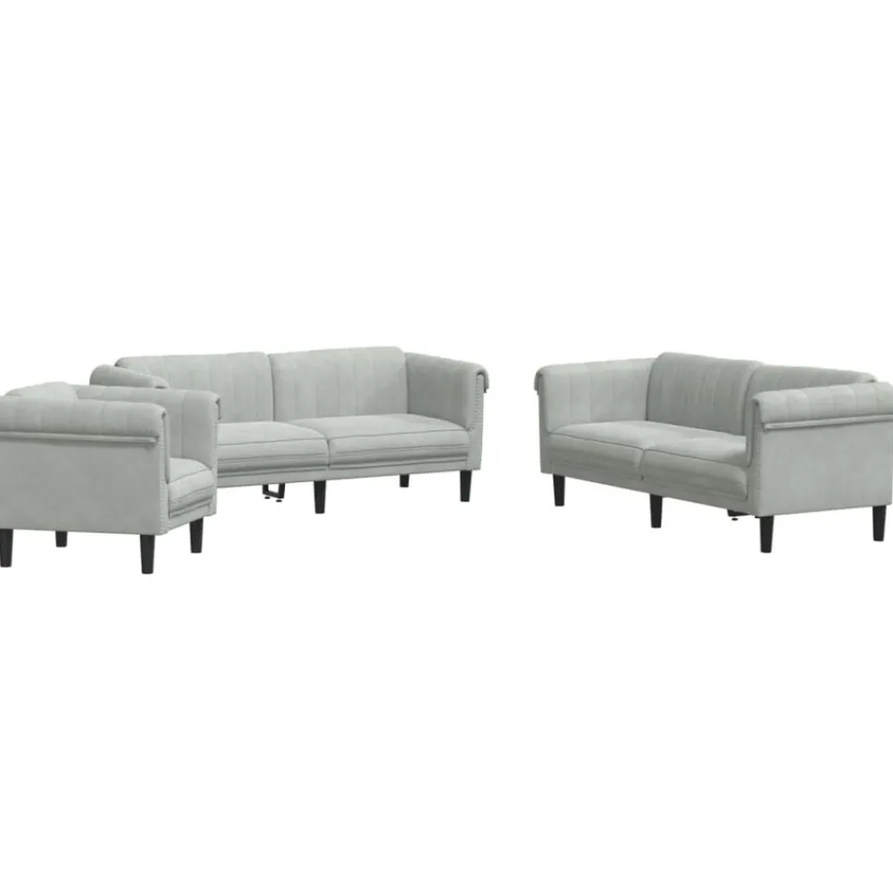 vidaXL Ensemble de canapés 3 pcs gris clair velours