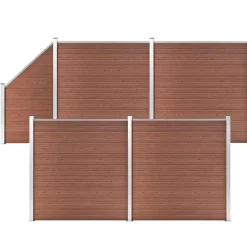 Clôtures & Barrières-vidaXL Ensemble de clôture WPC 4 Carré + 1 Incliné 792 x 186 cm Marron