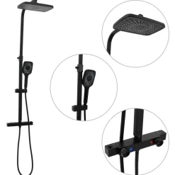 vidaXL Ensemble de douche à deux tête et mitigeur et tuyau laiton noir