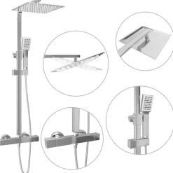 vidaXL Ensemble de douche à deux têtes et thermostat Acier inoxydable