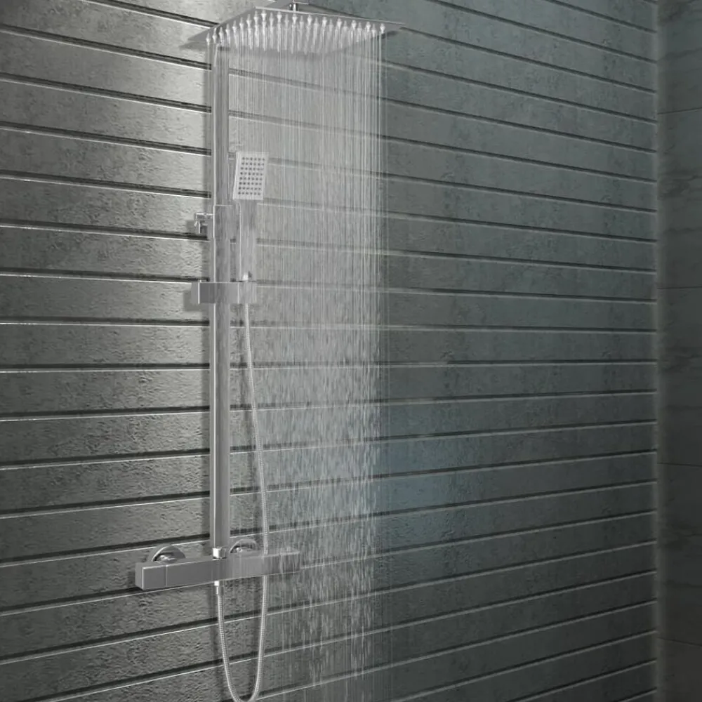 vidaXL Ensemble de douche à deux têtes et thermostat Acier inoxydable