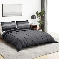 Linge-vidaXL Ensemble de housse de couette 140x200 cm Coton Gris foncé