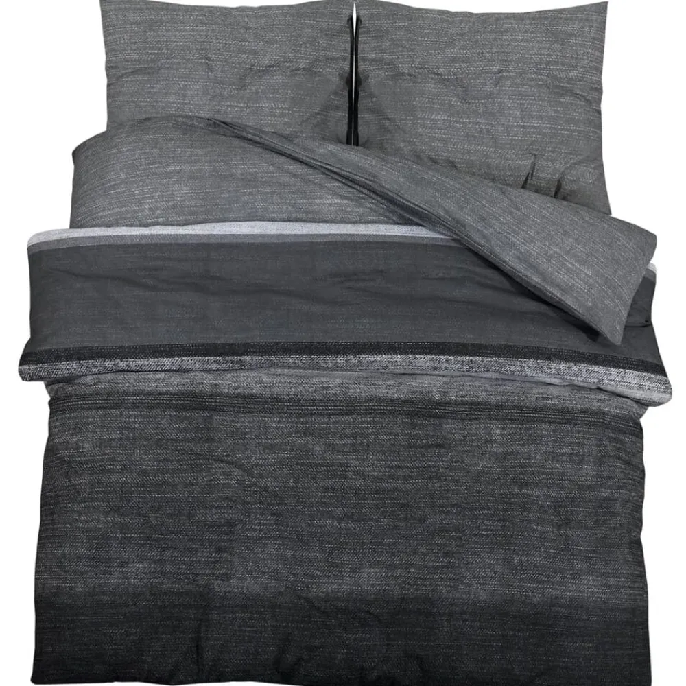 Linge-vidaXL Ensemble de housse de couette gris foncé 140x200 cm Coton Gris foncé et noir