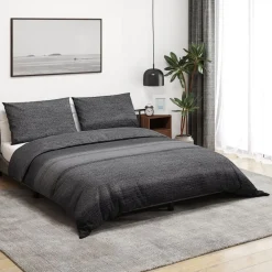 Linge-vidaXL Ensemble de housse de couette gris foncé 140x200 cm Coton Gris foncé et noir