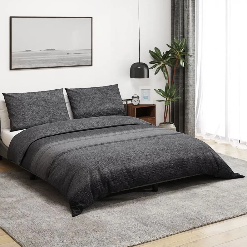 Linge-vidaXL Ensemble de housse de couette gris foncé 140x200 cm Coton Gris foncé et noir