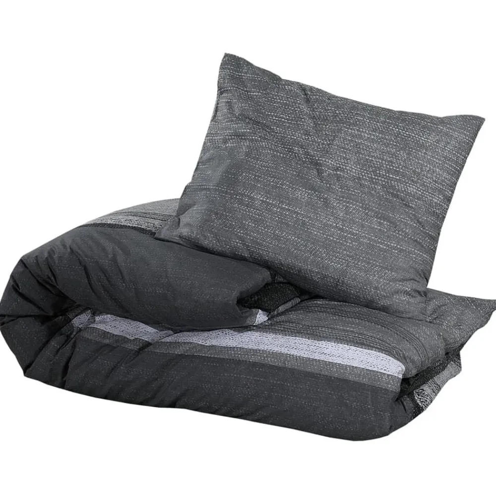 Linge-vidaXL Ensemble de housse de couette gris foncé 140x200 cm Coton Gris foncé et noir