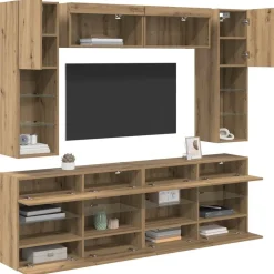 vidaXL Ensemble de meuble TV mural avec LED 6 pcs Chêne Artisanal
