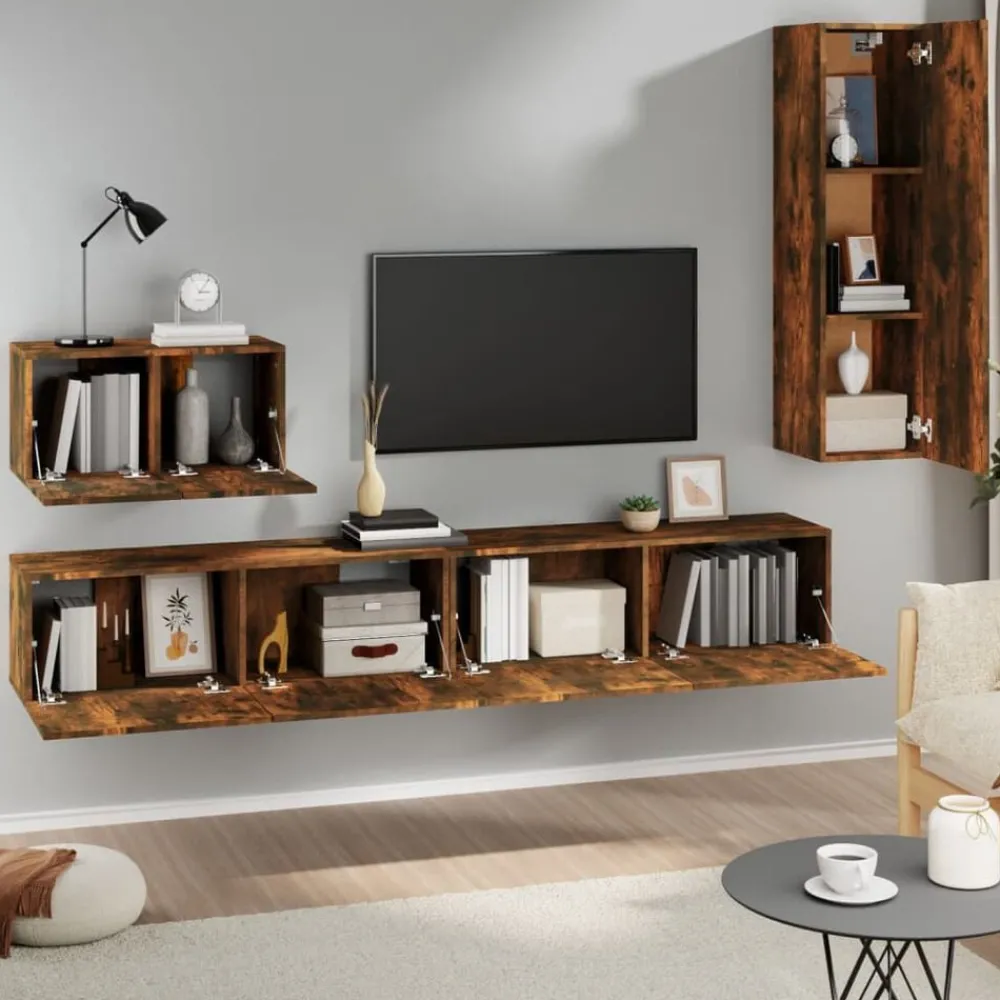 vidaXL Ensemble de meubles TV 4 pcs Chêne fumé Bois d'ingénierie