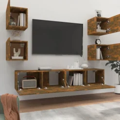 Meubles Tv-vidaXL Ensemble de meubles TV 6 pcs Chêne fumé Bois d'ingénierie Ch&ecirc;ne fumé