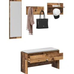Bancs-vidaXL Ensemble de meubles d'entrée avec tiroir 4 pcs Bois ancien ch&ecirc;ne artisanal