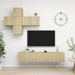 Meubles Tv-vidaXL Ensemble de meubles TV 7 pcs Chêne sonoma Bois d'ingénierie Ch&ecirc;ne sonoma