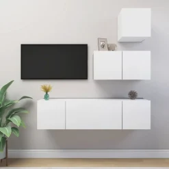 Meubles Tv-vidaXL Ensemble de meubles TV 4 pcs Bois d'ingénierie Blanc