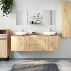 Ensembles De Meubles-vidaXL Ensemble de meubles salle de bain 7 pcs chêne bois d'ingénierie Ch&ecirc;ne