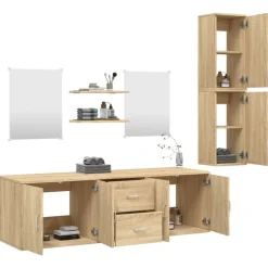 Ensembles De Meubles-vidaXL Ensemble de meubles salle de bain 7 pcs chêne bois d'ingénierie Ch&ecirc;ne
