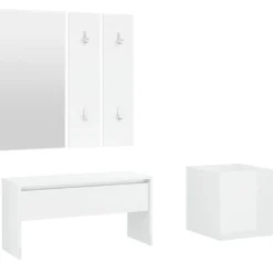 Bancs-vidaXL Ensemble de meubles de couloir Bois d'ingénierie Blanc brillant