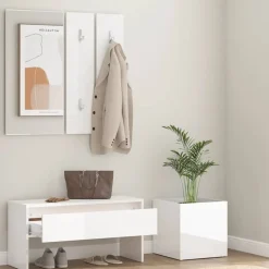 Bancs-vidaXL Ensemble de meubles de couloir Bois d'ingénierie Blanc brillant