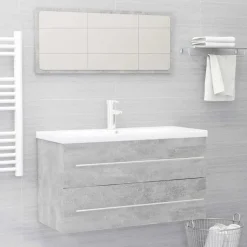 Ensembles De Meubles-vidaXL Ensemble de meubles de salle de bain 2 pcs Aggloméré Gris béton