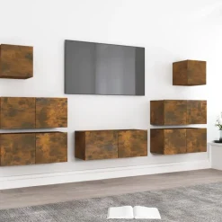 Meubles Tv-vidaXL Ensemble de meubles TV 7 pcs Chêne fumé Bois d'ingénierie Ch&ecirc;ne fumé