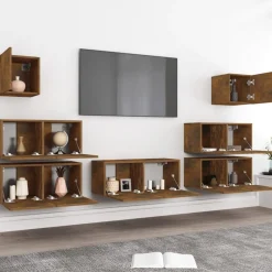 Meubles Tv-vidaXL Ensemble de meubles TV 7 pcs Chêne fumé Bois d'ingénierie Ch&ecirc;ne fumé