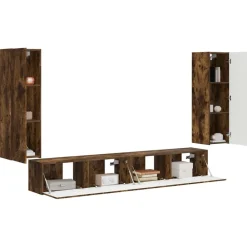 vidaXL Ensemble de meuble TV mural 4 pcs Chêne fumé Bois d'ingénierie