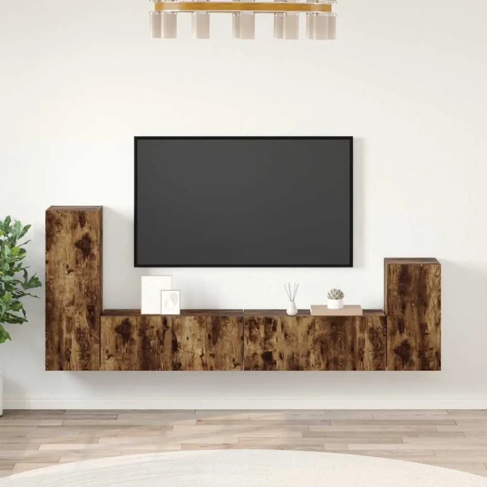 vidaXL Ensemble de meubles TV 4 pcs Chêne fumé Bois d'ingénierie