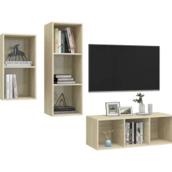 Meubles Tv-vidaXL Ensemble de meubles TV 3 pcs Chêne sonoma Bois d'ingénierie Ch&ecirc;ne sonoma