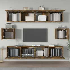 Meubles Tv-vidaXL Ensemble de meubles TV 6 pcs Chêne fumé Bois d'ingénierie Ch&ecirc;ne fumé