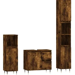 Ensembles De Meubles-vidaXL Ensemble de meubles de salle de bain 3 pcs Chêne fumé Ch&ecirc;ne fumé
