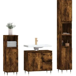 Ensembles De Meubles-vidaXL Ensemble de meubles de salle de bain 3 pcs Chêne fumé Ch&ecirc;ne fumé