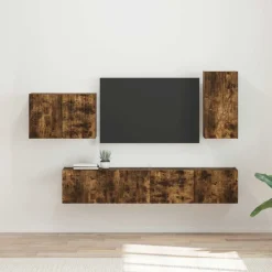 Meubles Tv-vidaXL Ensemble de meuble TV mural 4 pcs Chêne fumé Bois d'ingénierie Ch&ecirc;ne fumé
