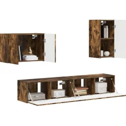 Meubles Tv-vidaXL Ensemble de meuble TV mural 4 pcs Chêne fumé Bois d'ingénierie Ch&ecirc;ne fumé