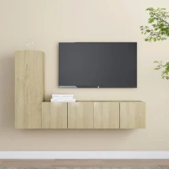 Meubles Tv-vidaXL Ensemble de meubles TV 3 pcs Chêne sonoma Bois d'ingénierie Ch&ecirc;ne sonoma