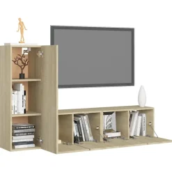 Meubles Tv-vidaXL Ensemble de meubles TV 3 pcs Chêne sonoma Bois d'ingénierie Ch&ecirc;ne sonoma