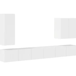 Meubles Tv-vidaXL Ensemble de meuble TV mural Montage mural 6 pcs Blanc brillant