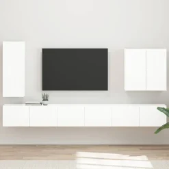 Meubles Tv-vidaXL Ensemble de meuble TV mural Montage mural 6 pcs Blanc brillant