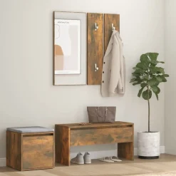 Bancs-vidaXL Ensemble de meubles de couloir Chêne fumé Bois d'ingénierie Ch&ecirc;ne fumé