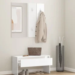 Bancs-vidaXL Ensemble de meubles de couloir Bois d'ingénierie Blanc brillant