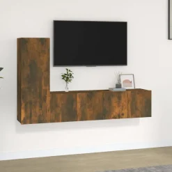 Meubles Tv-vidaXL Ensemble de meubles TV 3 pcs Chêne fumé Bois d'ingénierie Ch&ecirc;ne fumé