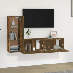 Meubles Tv-vidaXL Ensemble de meubles TV 3 pcs Chêne fumé Bois d'ingénierie Ch&ecirc;ne fumé