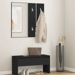 Bancs-vidaXL Ensemble de meubles de couloir bois d'ingénierie Noir
