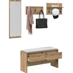 Bancs-vidaXL Ensemble de meubles d'entrée avec tiroir 4 pcs Chêne artisan Ch&ecirc;ne noir