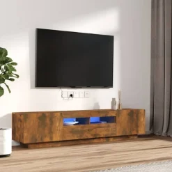 Meubles Tv-vidaXL Ensemble de meubles TV avec lumières LED 2 pcs Chêne fumé Ch&ecirc;ne fumé