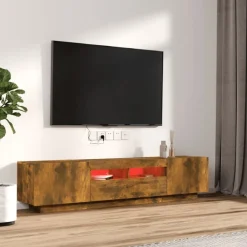 Meubles Tv-vidaXL Ensemble de meubles TV avec lumières LED 2 pcs Chêne fumé Ch&ecirc;ne fumé