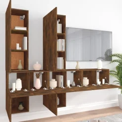 Meubles Tv-vidaXL Ensemble de meubles TV 7 pcs Chêne fumé Bois d'ingénierie Ch&ecirc;ne fumé