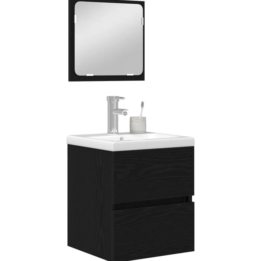 vidaXL Ensemble de mobilier de salle de bain 2 pcs Chêne noir et Blanc
