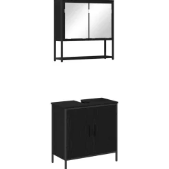 Ensembles De Meubles-vidaXL Ensemble de mobilier de salle de bain avec étagère 2 pcs Noir Ch&ecirc;ne noir
