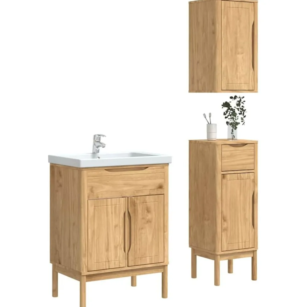 Ensembles De Meubles-vidaXL Ensemble de mobilier de salle de bain FLORO 3 pcs Cire marron