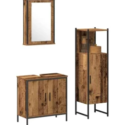 Ensembles De Meubles-vidaXL Ensemble de mobilier de salle de bain avec porte 3 pcs Marron Bois ancien